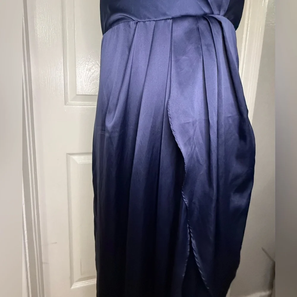 Lulu's‎ Midnight Blue One-Shoulder Cocktail Dress Silky Prom - Picture 4 of 10
